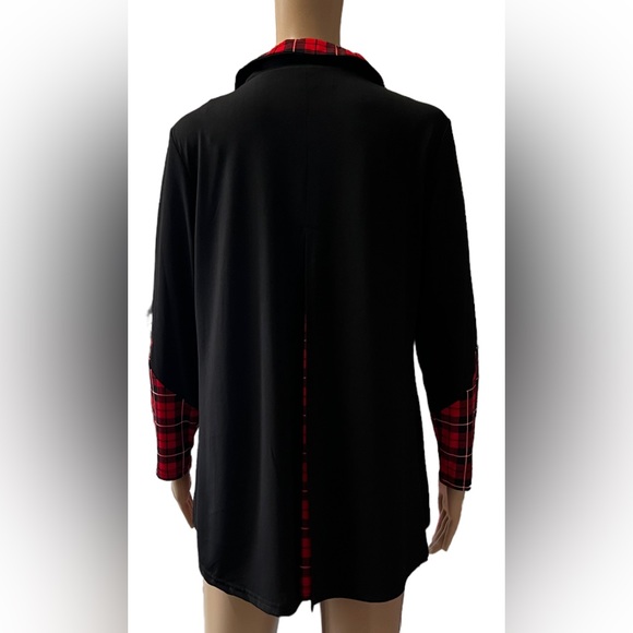 NWT Calessa Color Block Print Long Sleeves Half Zip Layered Twofer Tunic Medium - Picture 5 of 9